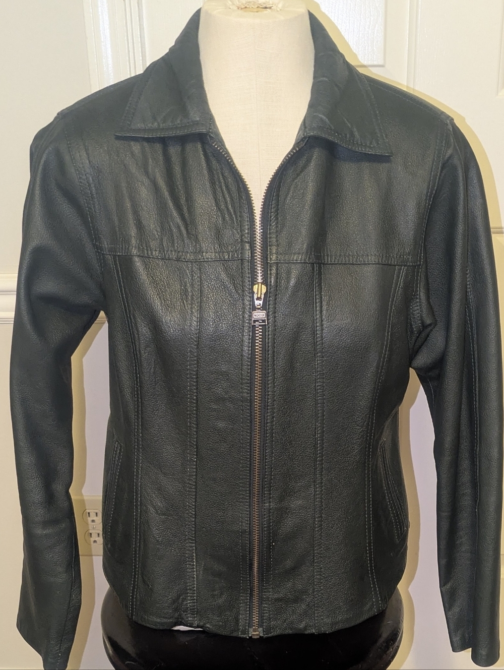 Vintage Argentinia American Imprex Cuero Legitimo Lady BikerMoto Coat XS/S Green